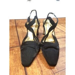 Ann Marino Mesh Toe Black Criss-Cross Strappy High Block Heel 3 1/2" Size 8M